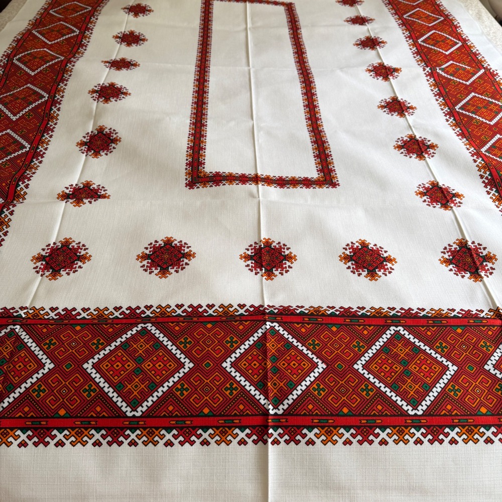 Vintage Kosmos Philadelphia Tablecloth West Germany Folk Art Geometric 51x75 new
